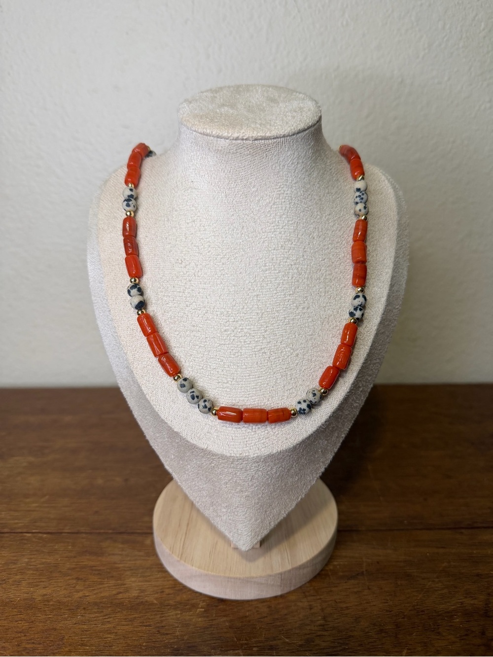ARTISAN Sunset Rodeo Vintage Glass & Dalmatian Jasper Beaded Necklace